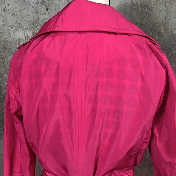 Trina Turk Womens Short Trench Coat Size S Hot Pink Double Breasted Belted Chic - Picture 12 of 16